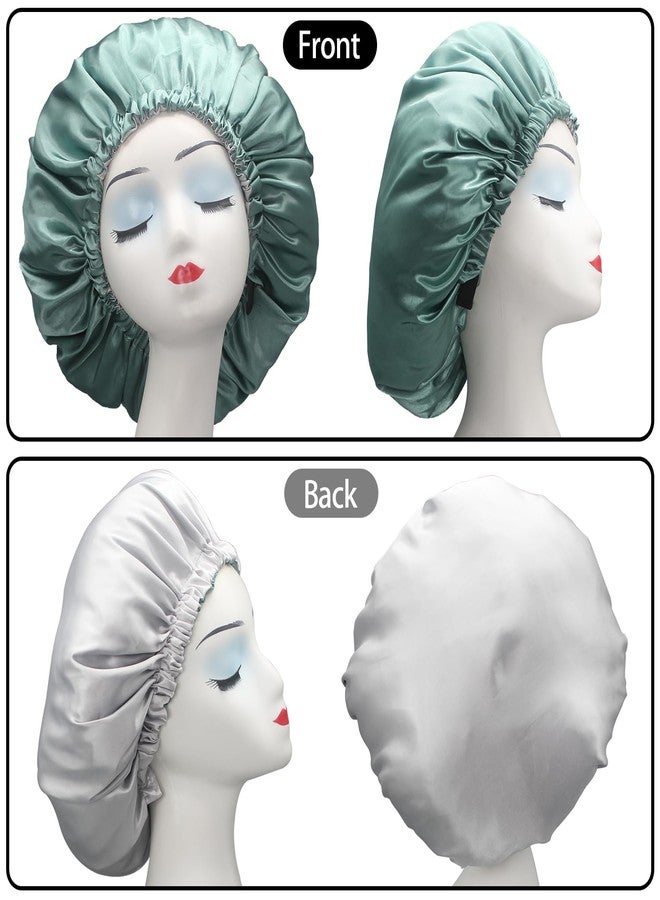 Hanbertti Satin Sleep Cap, Adjustable Satin Cap, Eye Mask, Opening for Short and Long Hair - Reusable Bath Hair Cap for Ladies, Men and Kids, Dusty Green - Image 4